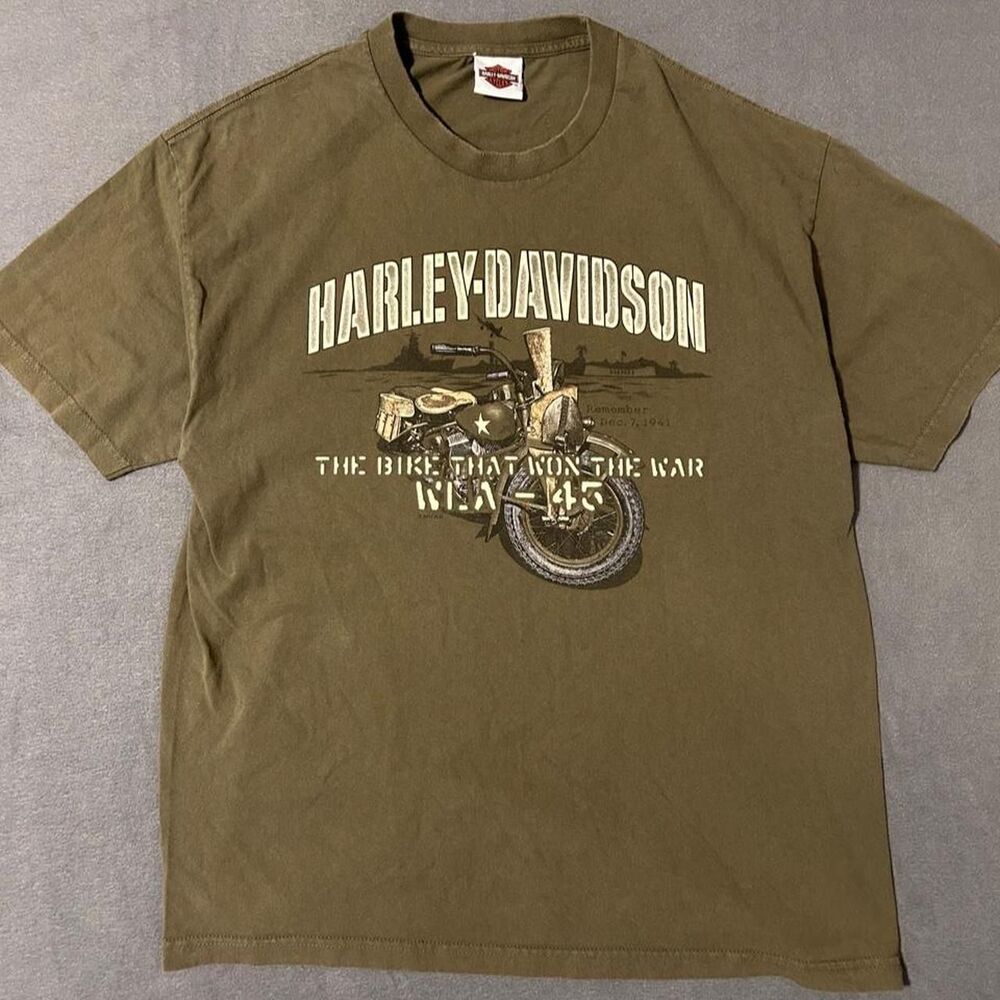 Harley-davidson Men's Brown and Khaki T-shirt